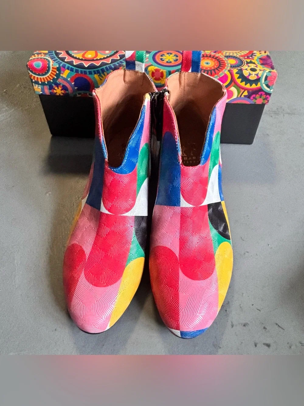 Embassy London Iris Groovy Ankle Boots Geometric Leather Block Heel EU38 Women 7